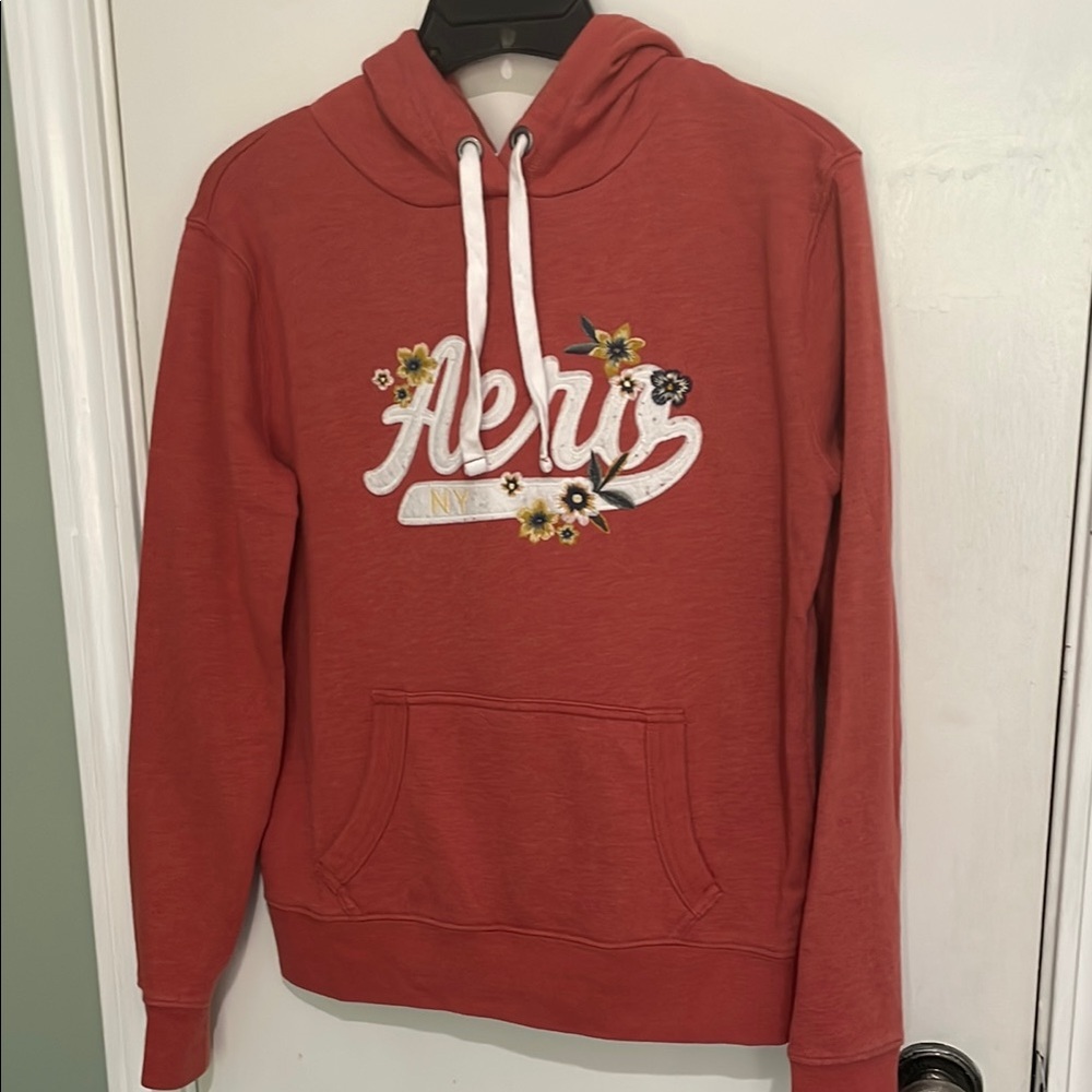 Juniors Coral Aeropostale Hoodie with Floral Embroidery